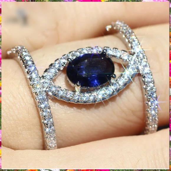 HOT Paved Double Band Geometric Marquise Halo Ring - Picture 6 of 10